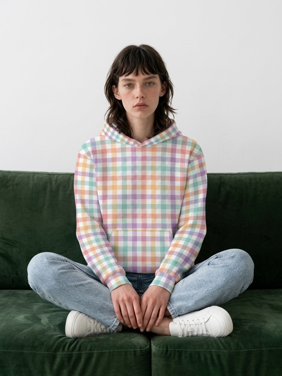 Digital Picnic Pastel Tartan Hoodie