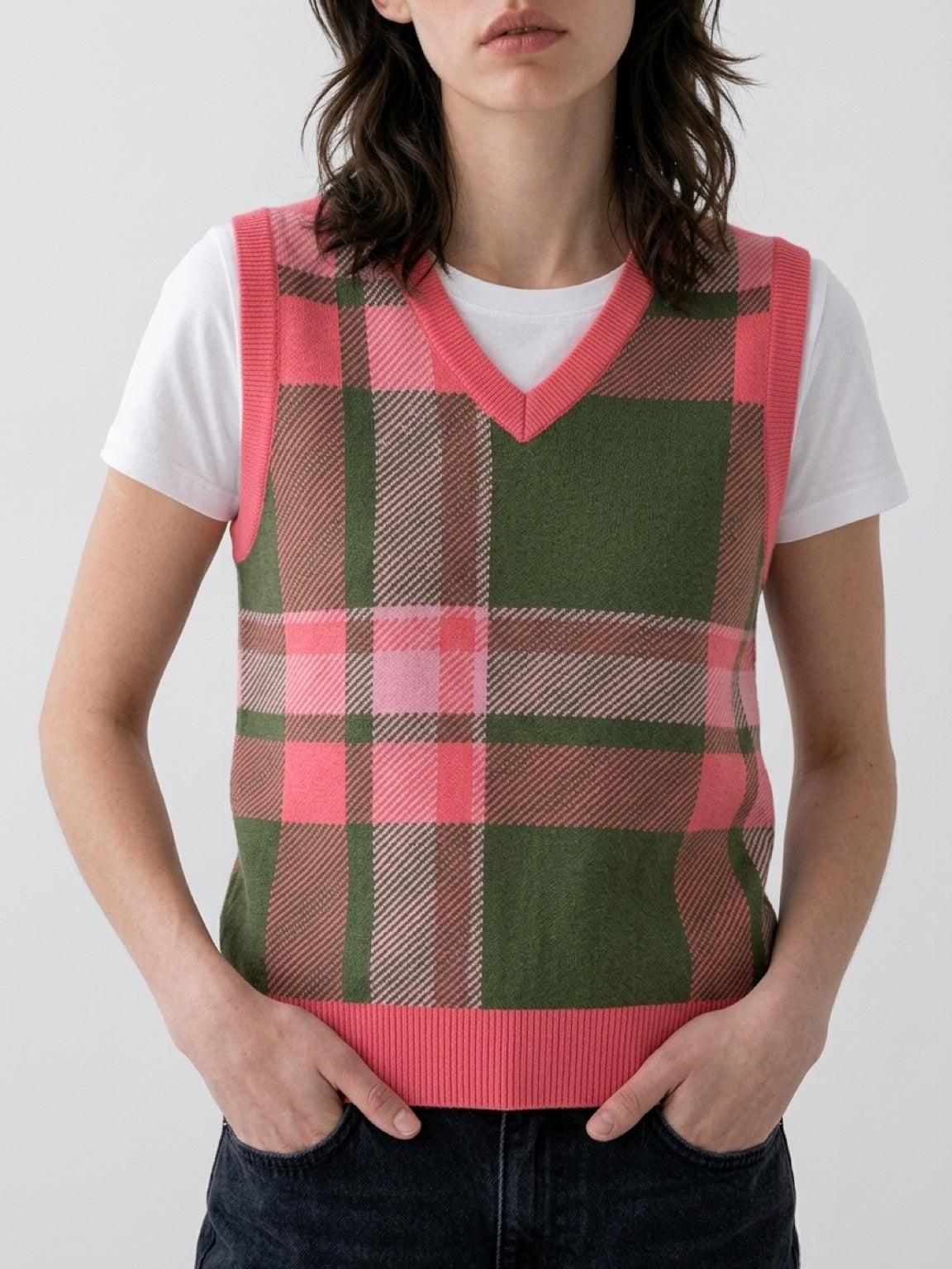Matcha Pixel Tartan Knit Vest