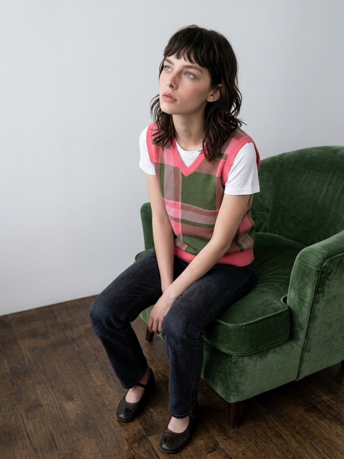 Matcha Pixel Tartan Knit Vest