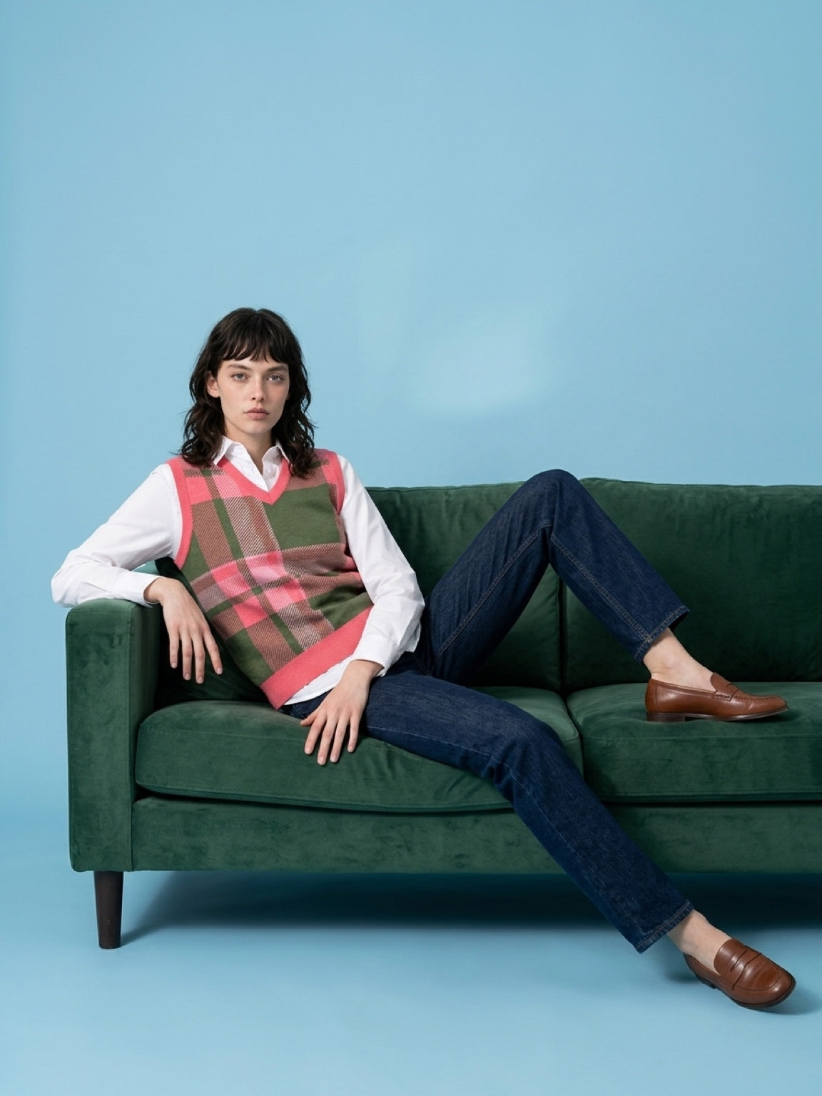 Matcha Pixel Tartan Knit Vest