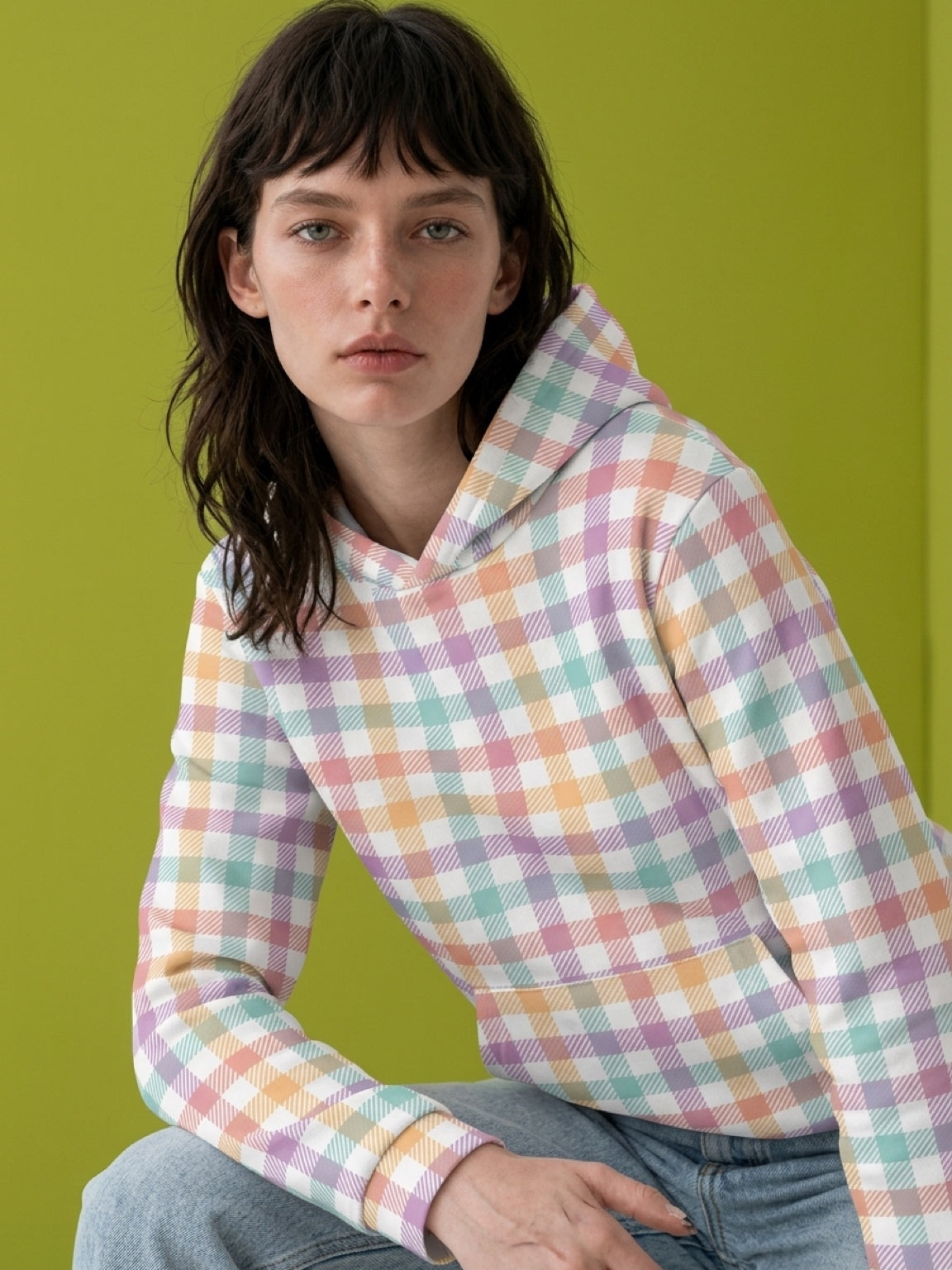 Digital Picnic Pastel Tartan Hoodie